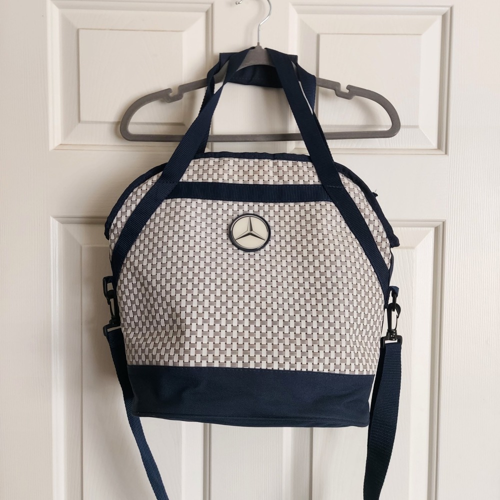 Mercedes Benz Insulated Cooler Bag Navy Blue Woven Picnic Tote Shoulder Strap
